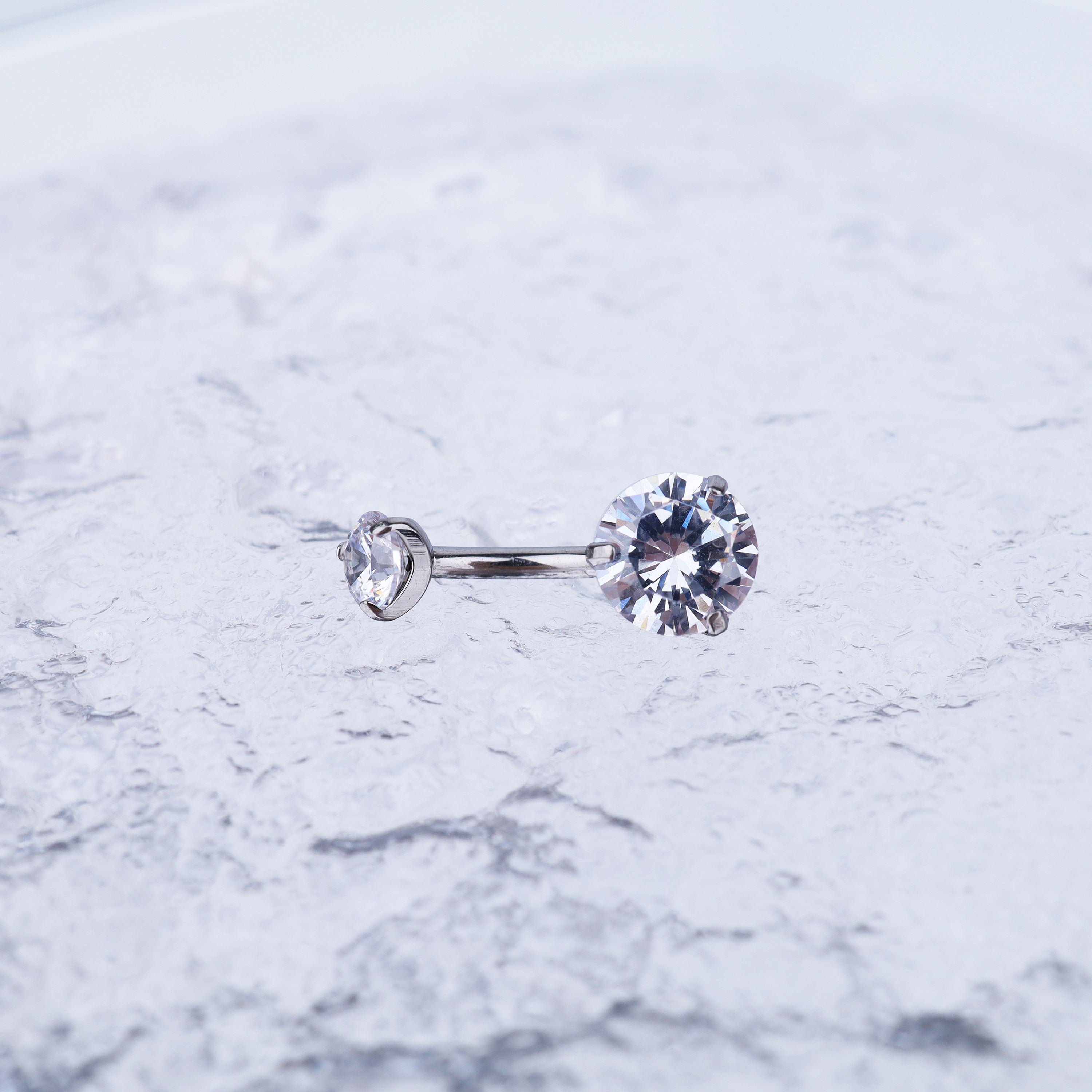 Round CZ Titanium Belly Ring - Round CZ Titanium Belly Ring - White / 6 mm by CRUXJEWELRY