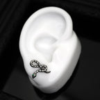 3D Green Eye Coiled Snake CZ Stainless Steel Ear Studs - 3D Green Eye Coiled Snake CZ Stainless Steel Ear Studs - Single by CRUXJEWELRY