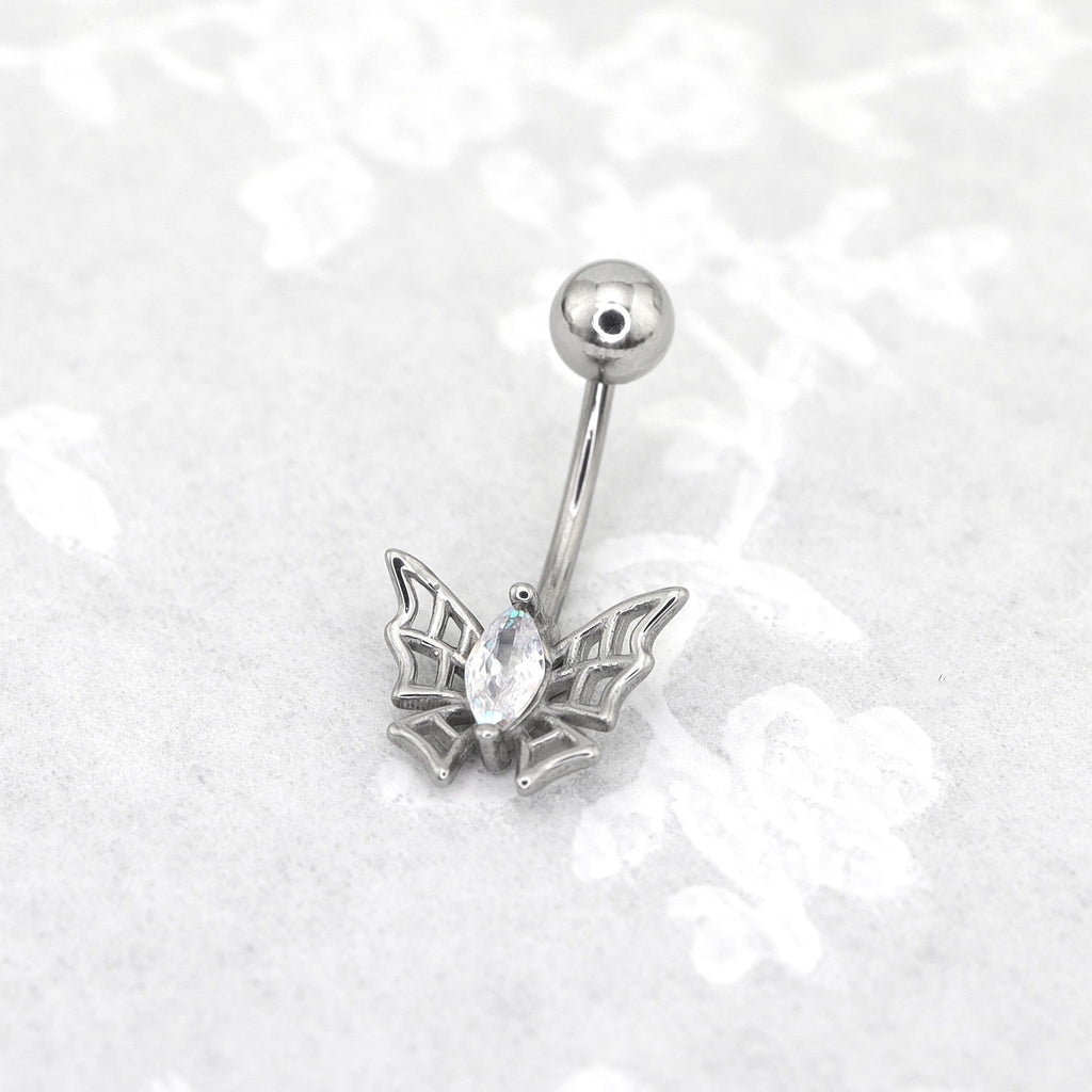 Spider Web CZ Stainless Steel Belly Ring - Spider Web CZ Stainless Steel Belly Ring - Default Title by CRUXJEWELRY