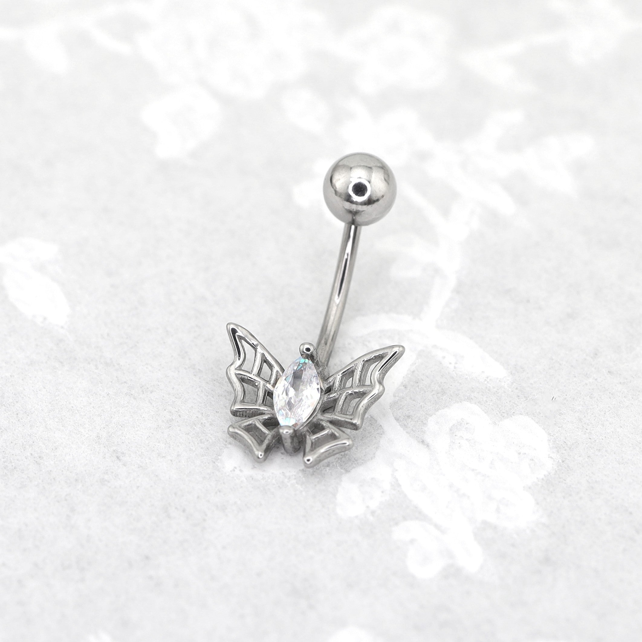 Spider Web CZ Stainless Steel Belly Ring - Spider Web CZ Stainless Steel Belly Ring - Default Title by CRUXJEWELRY