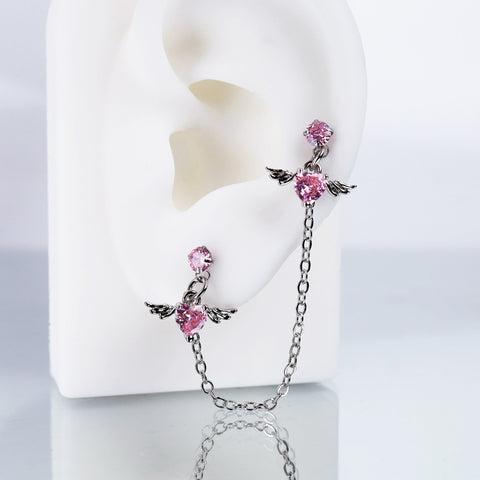 Chaîne d'oreille double aile en acier inoxydable avec zircon cubique 