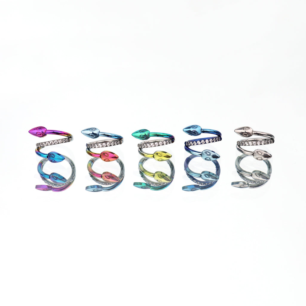 Double Head Snake Titanium Segment Hoop - Double Head Snake Titanium Segment Hoop - silver-1 / 8mm by CRUXJEWELRY