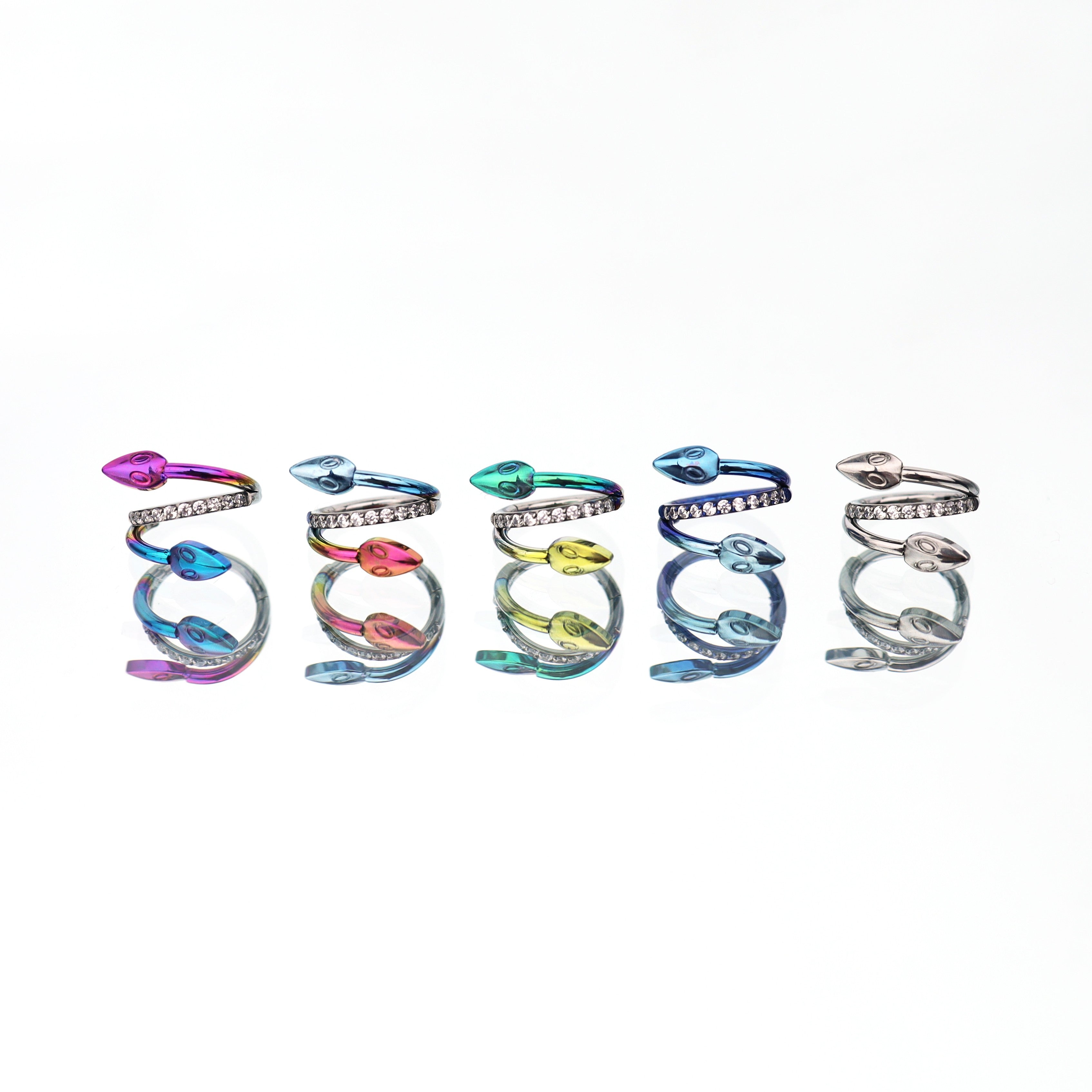 Double Head Snake Titanium Segment Hoop - Double Head Snake Titanium Segment Hoop - silver-1 / 8mm by CRUXJEWELRY