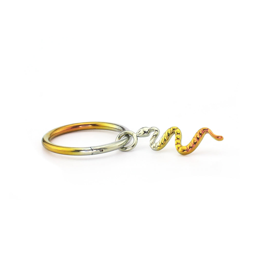 Multicolored Serpent Pendant Titanium Segment Hoop - Multicolored Serpent Pendant Titanium Segment Hoop - Red-Gold Gradient / 6mm by CRUXJEWELRY