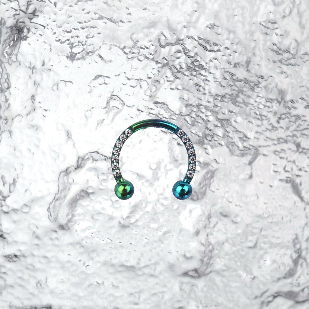 16G CZ Titanium Horseshoe Ring - 16G CZ Titanium Horseshoe Ring - Blue-Green Gradient / 8 mm by CRUXJEWELRY