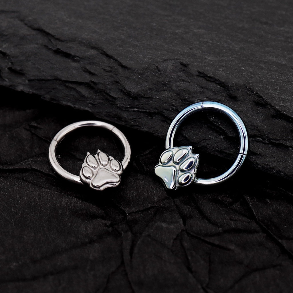 Cute Cat Paw Titanium Segment Hoop - Cute Cat Paw Titanium Segment Hoop - Sliver by CRUXJEWELRY