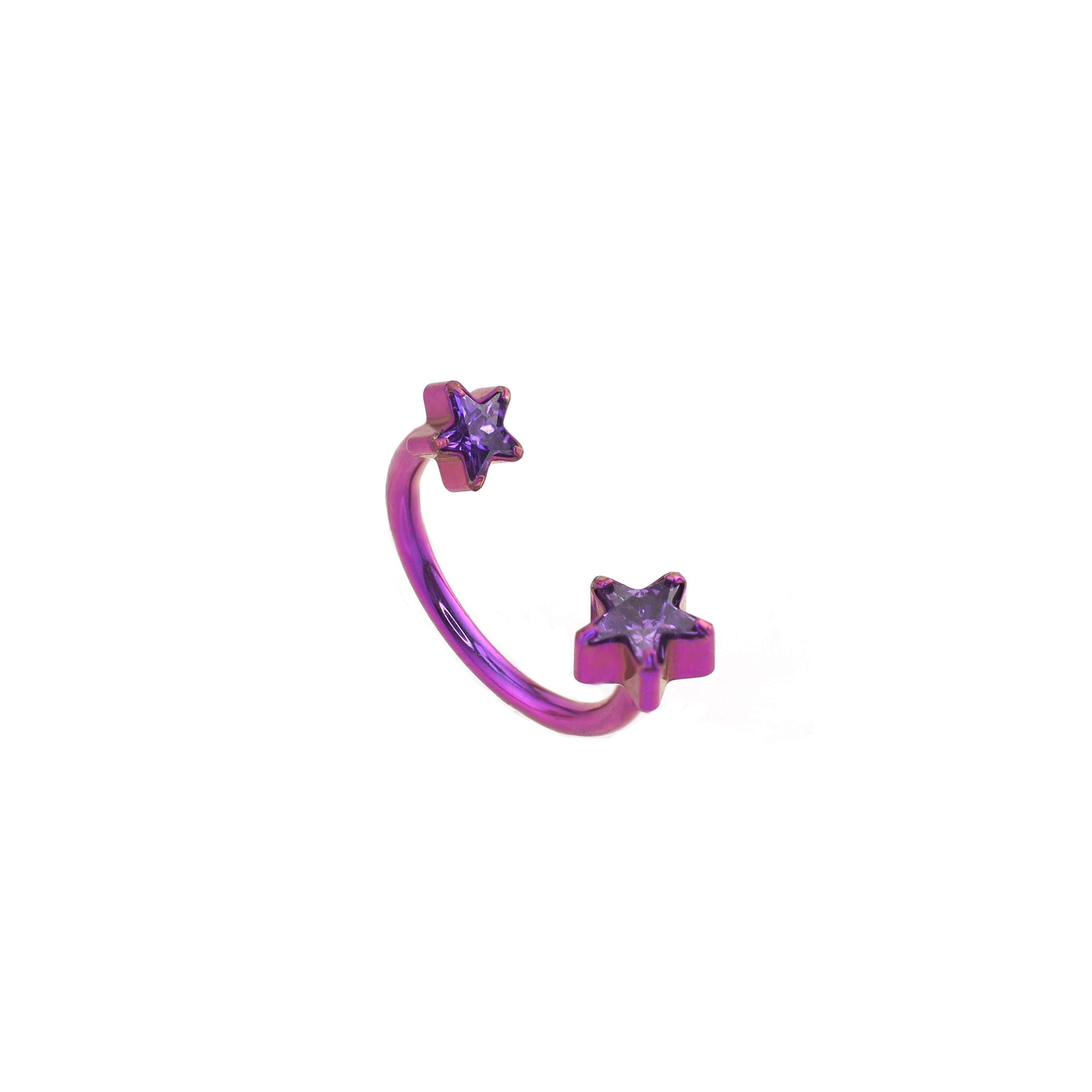 Double Pentagram CZ Titanium Horseshoe Ring - Double Pentagram CZ Titanium Horseshoe Ring - purple / 8mm by CRUXJEWELRY
