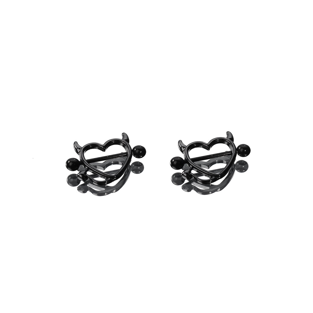 Heart Demon Horn Stainless Steel Nipple Rings - Heart Demon Horn Stainless Steel Nipple Rings - Black / 1.2mm/16G by CRUXJEWELRY