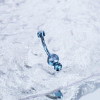 Colorful Double CZ Internally threaded Titanium Belly Ring - Colorful Double CZ Internally threaded Titanium Belly Ring - Ocean Blue by CRUXJEWELRY