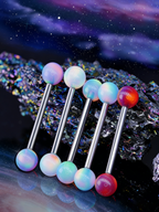 Aurora Iridescent Double 5mm Opal Tongue Ring | F136 Titanium Internally Threaded Nebula