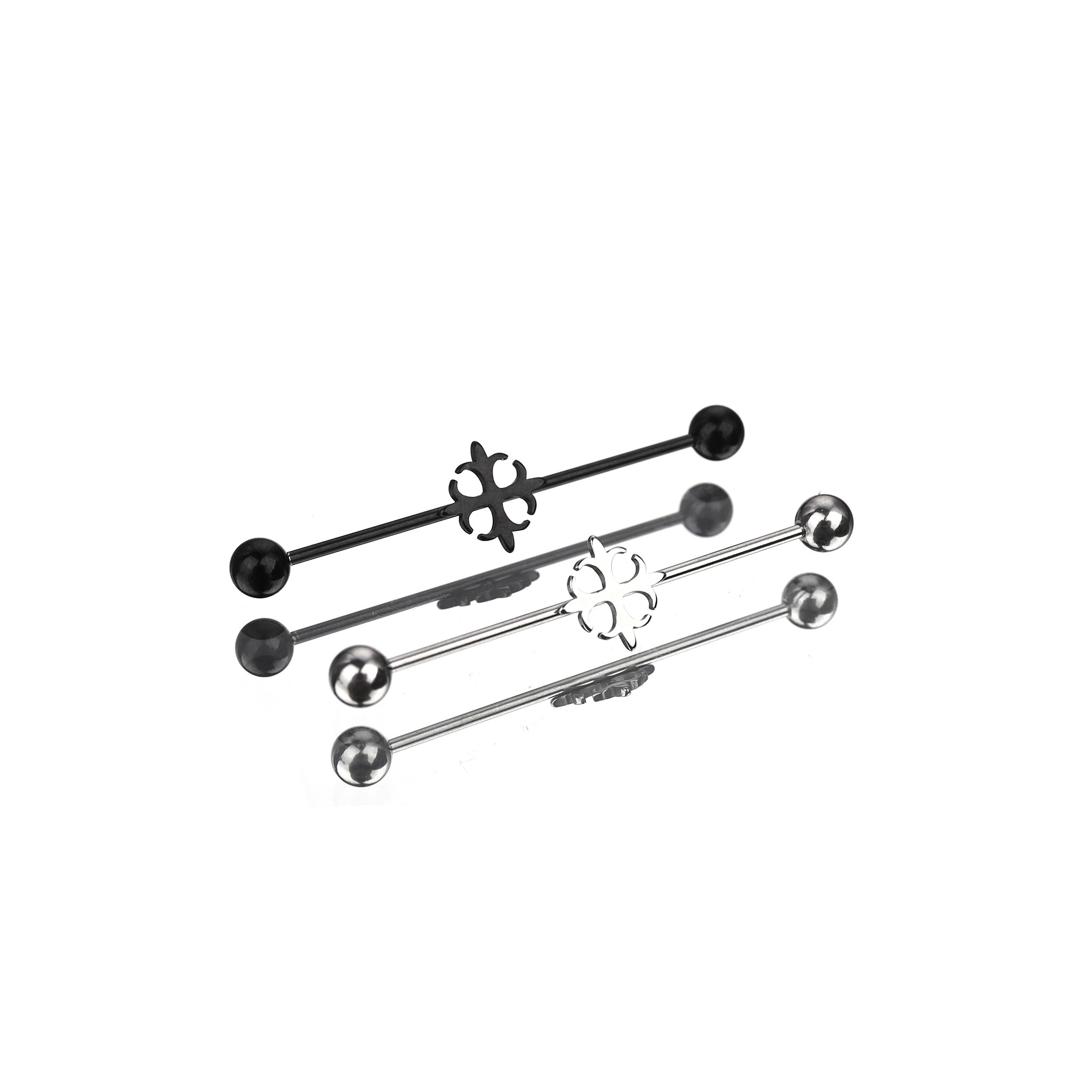 Cutout Black & White Cross Stainless Steel Industrial Barbell - Cutout Black & White Cross Stainless Steel Industrial Barbell - Black by CRUXJEWELRY