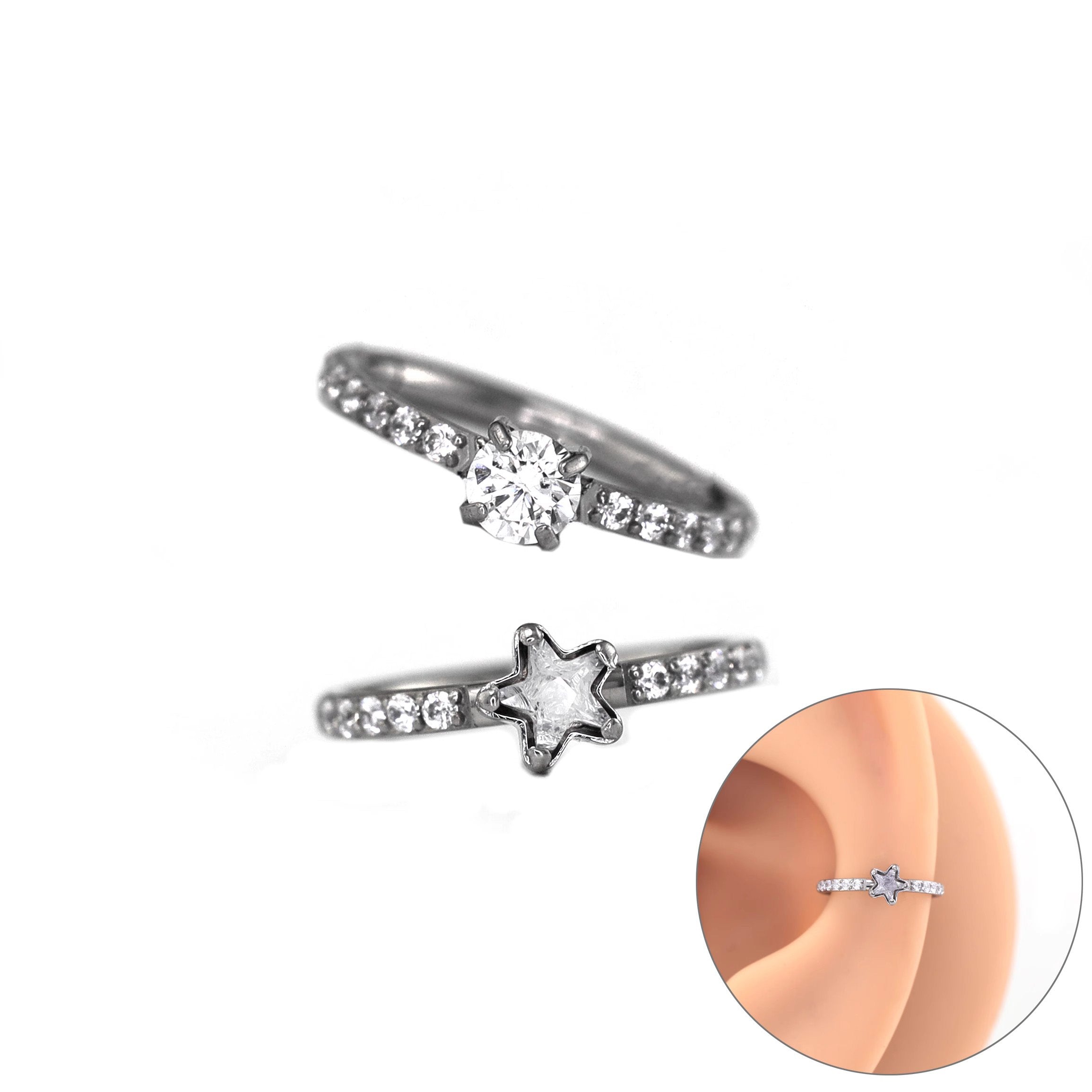 pentacle & Circle CZ stainless steel Clicker Ring - pentacle & Circle CZ stainless steel Clicker Ring - Pentacle by CRUXJEWELRY