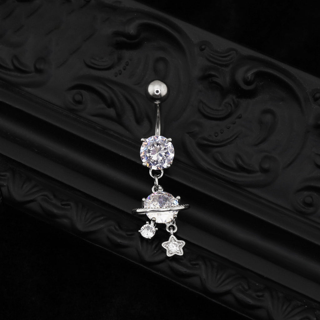 Saturn CZ Pendant Belly Ring - Saturn CZ Pendant Belly Ring - Default Title by CRUXJEWELRY