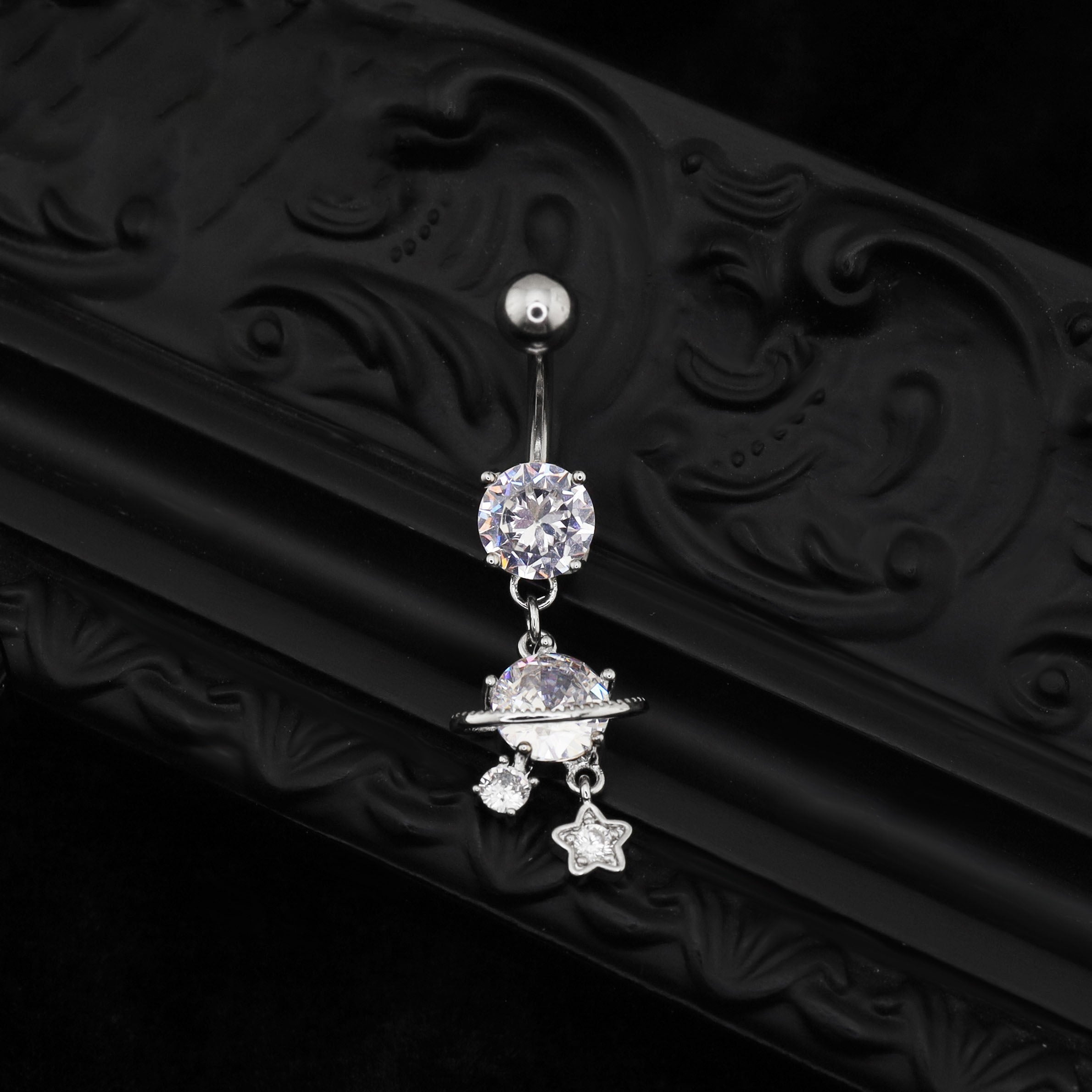 Saturn CZ Pendant Belly Ring - Saturn CZ Pendant Belly Ring - Default Title by CRUXJEWELRY