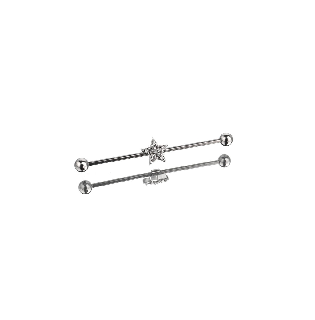 Sliver Pentagram Stainless Steel Industrial Barbell - Sliver Pentagram Stainless Steel Industrial Barbell - Default Title by CRUXJEWELRY