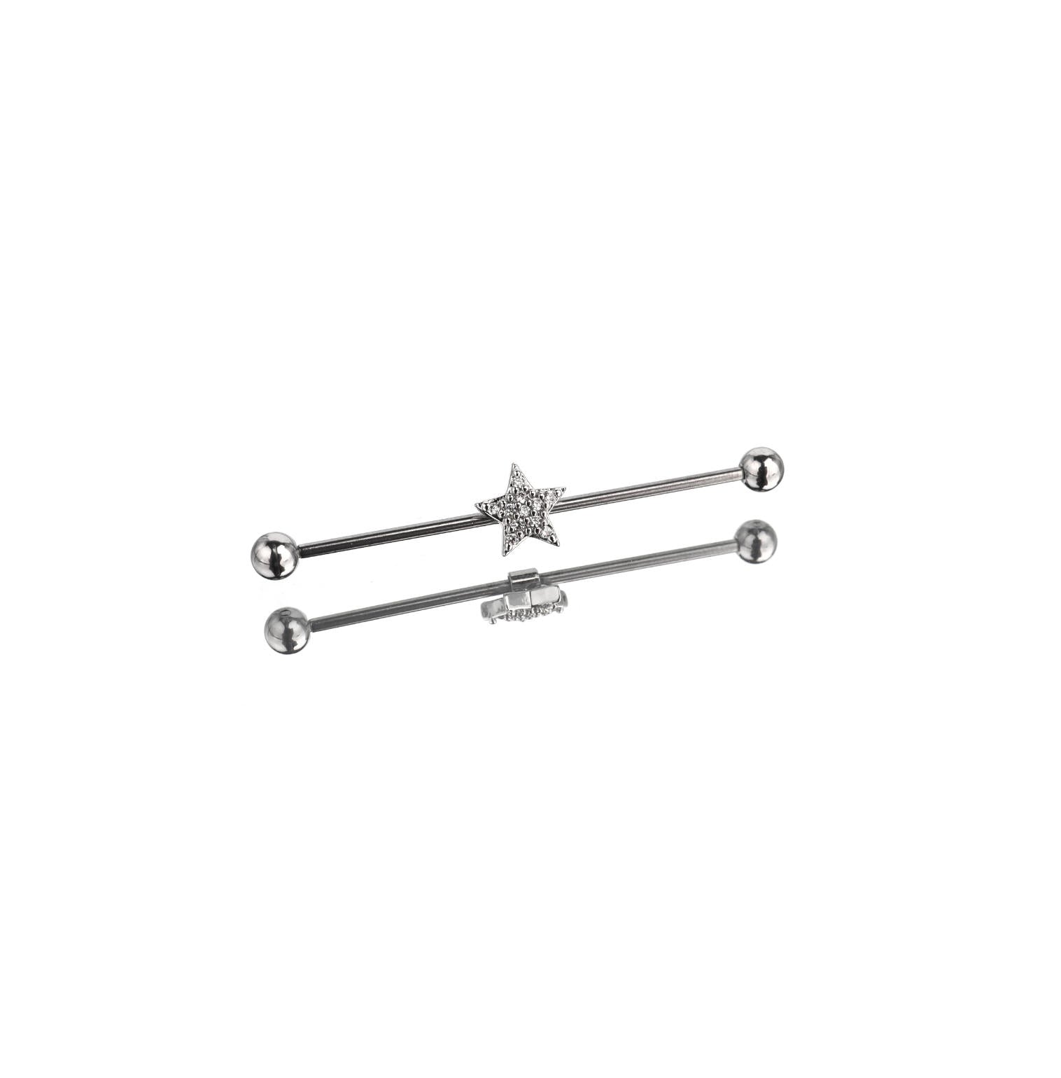Sliver Pentagram Stainless Steel Industrial Barbell - Sliver Pentagram Stainless Steel Industrial Barbell - Default Title by CRUXJEWELRY