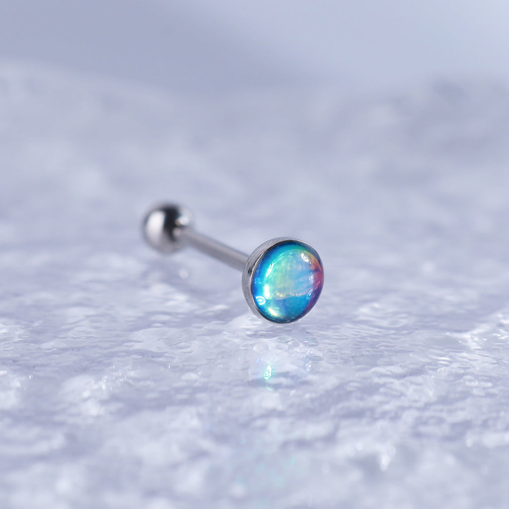 Vibrant Dreamy Oil Resin Stainless Steel Tongue Stud - Vibrant Dreamy Oil Resin Stainless Steel Tongue Stud - Misty Blue / 10 mm by CRUXJEWELRY