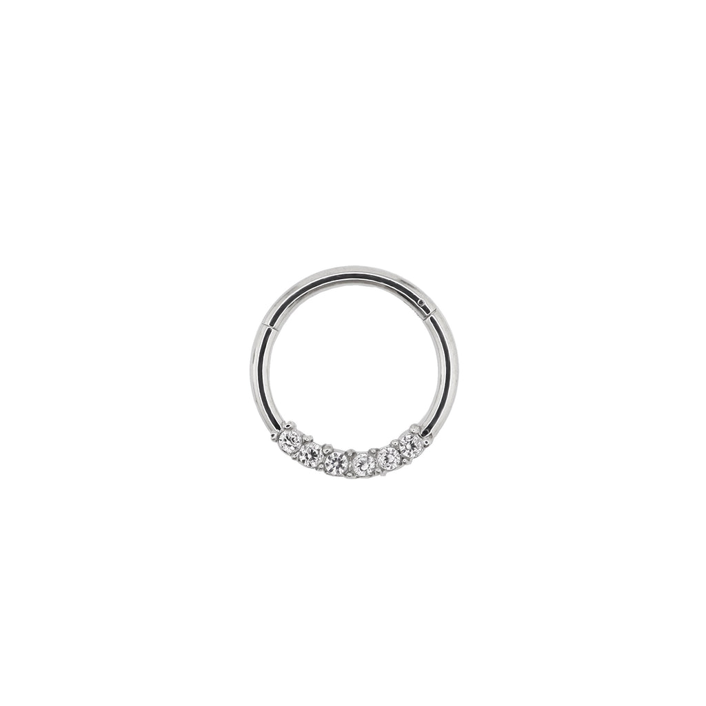 Mini CZ Stainless Steel Segment Ring - Mini CZ Stainless Steel Segment Ring - White by CRUXJEWELRY