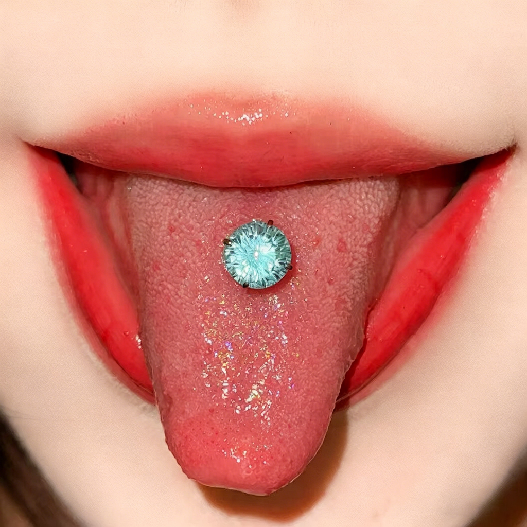 Dazzling Firework Cut 6mm CZ Tongue Ring - Drink-Safe Titanium Barbell