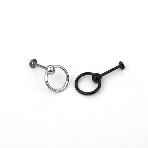 Black & White Ring Externally Threaded Stainless Steel Lip Ring - Sliver