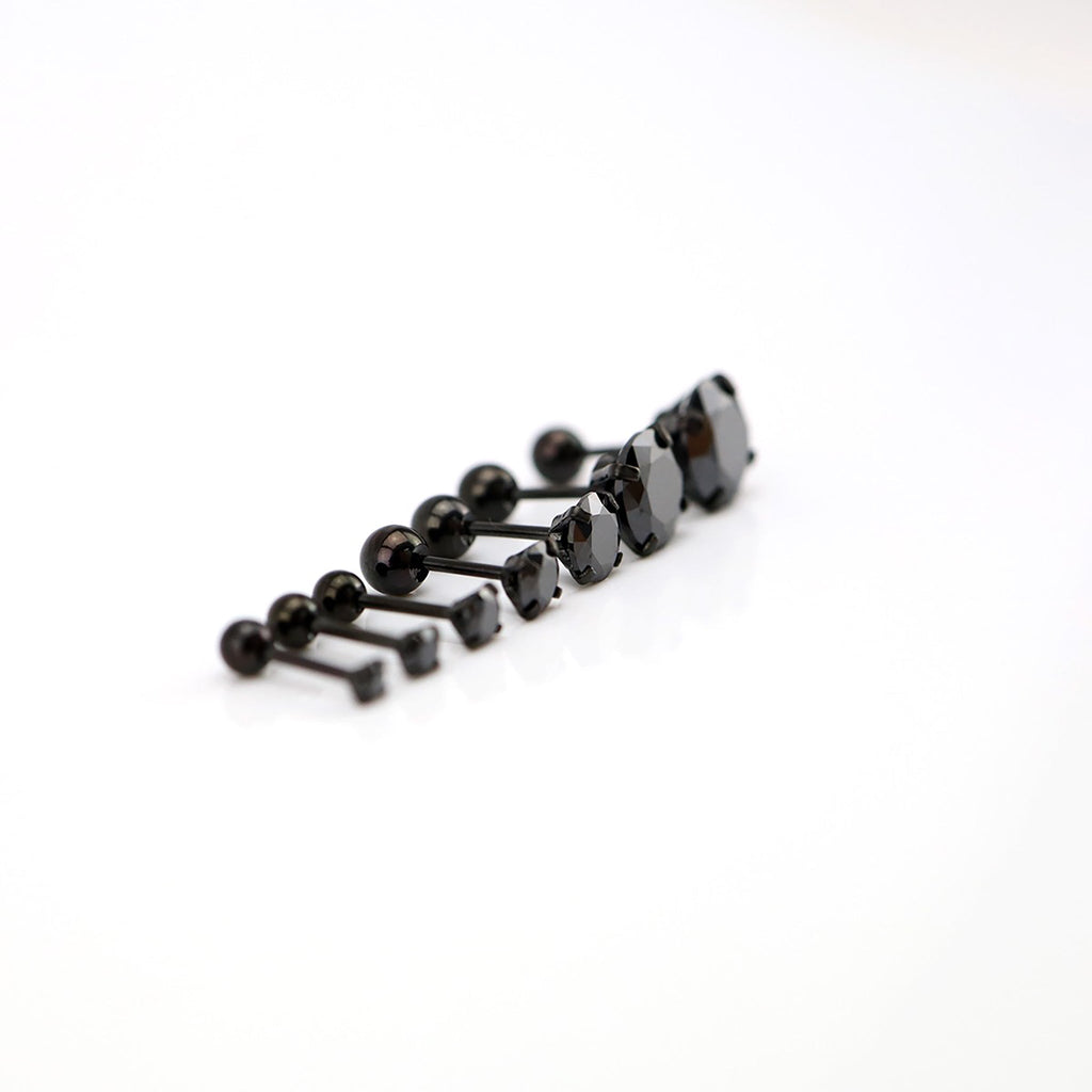 Thin Post Black CZ Stainless Steel Ear Stud - Thin Post Black CZ Stainless Steel Ear Stud - 2mm by CRUXJEWELRY