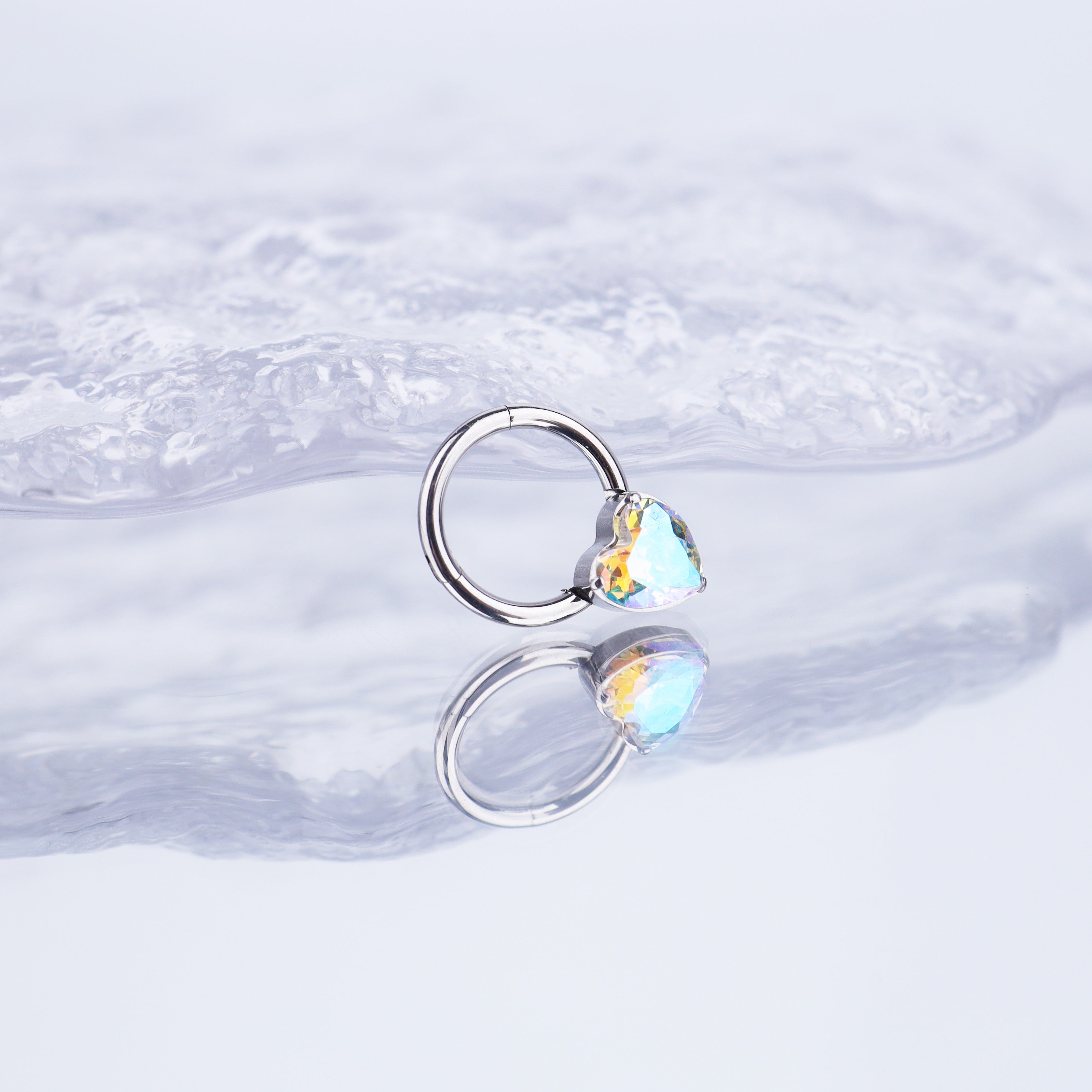 Heart-shaped CZ Stainless Steel Segment Hoop - Heart-shaped CZ Stainless Steel Segment Hoop - AB Coating / 8 mm by CRUXJEWELRY