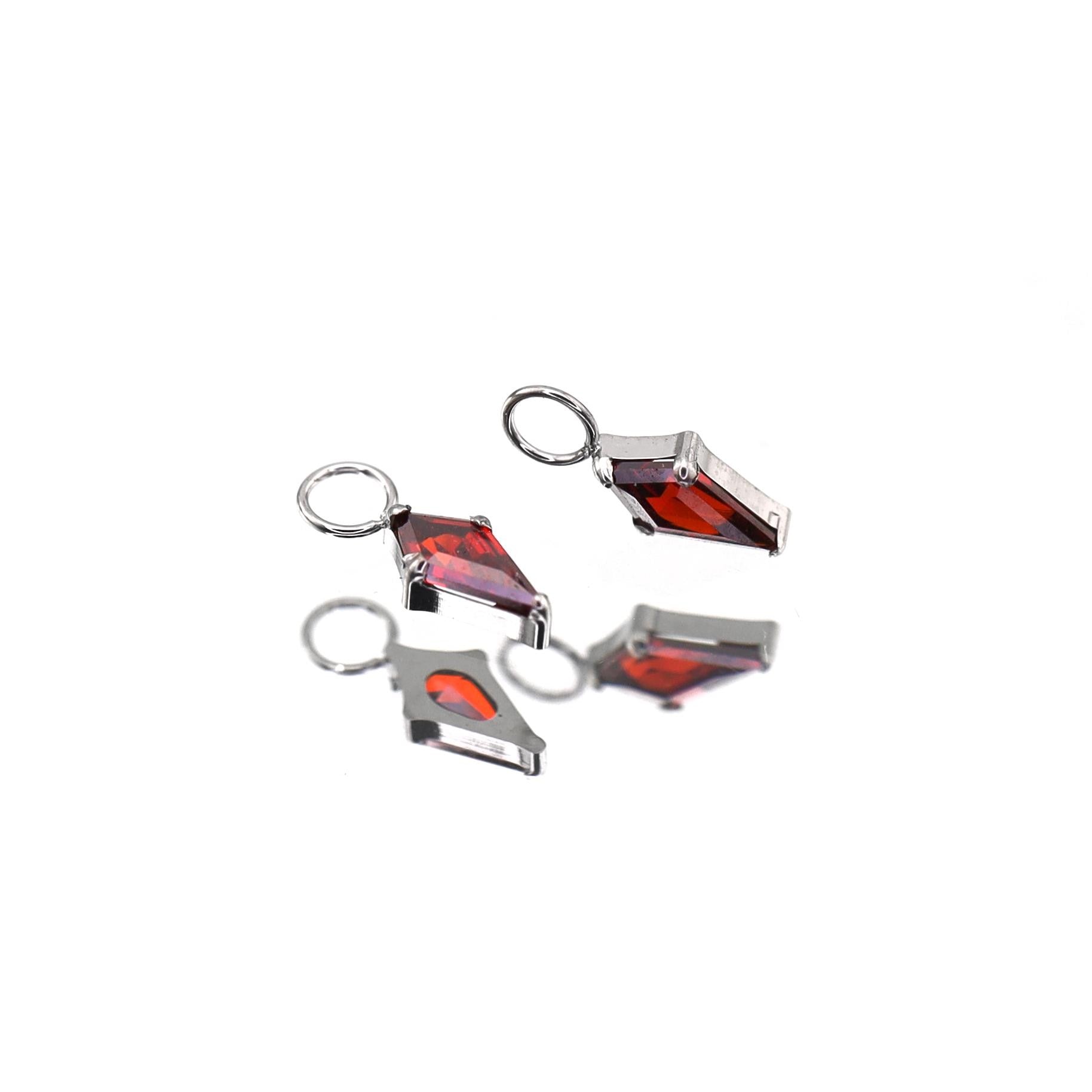 Red Rhombic CZ Pendant Titanium Segment Hoop - Red Rhombic CZ Pendant Titanium Segment Hoop - 6mm by CRUXJEWELRY