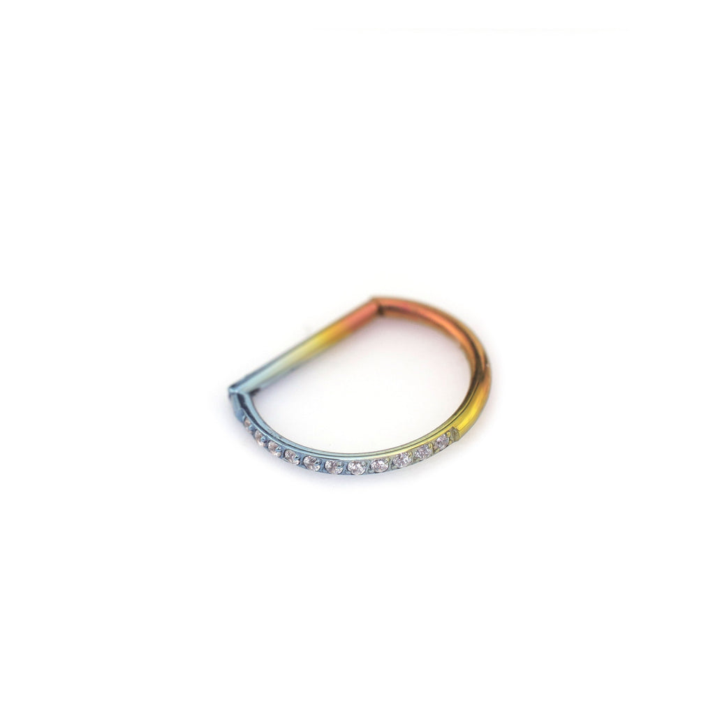 Multicolored CZ Ball Titanium D-Ring - Multicolored CZ Ball Titanium D-Ring - Rainbow by CRUXJEWELRY