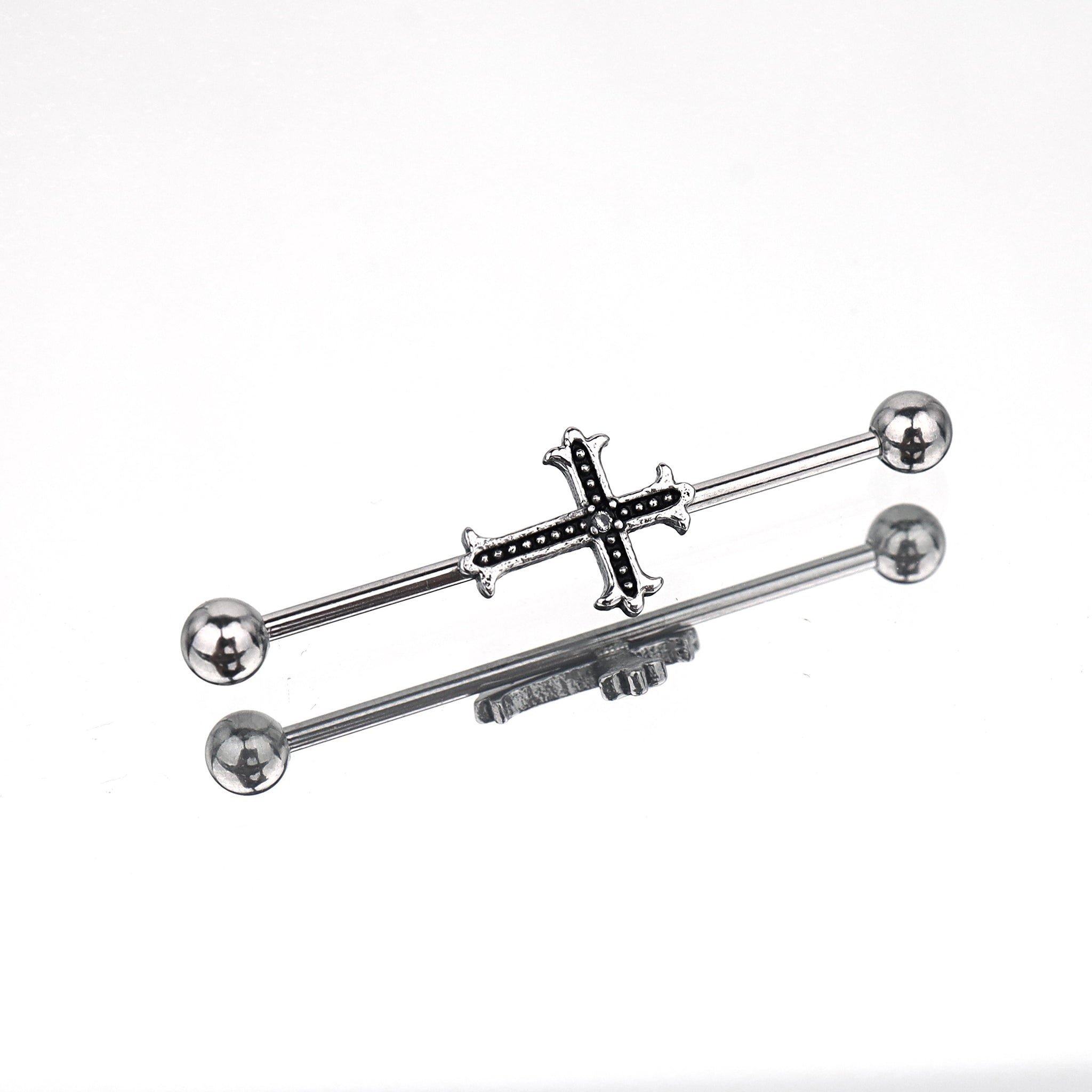 Crystal Cross Stainless Steel Industrial Barbell - Crystal Cross Stainless Steel Industrial Barbell - Default Title by CRUXJEWELRY