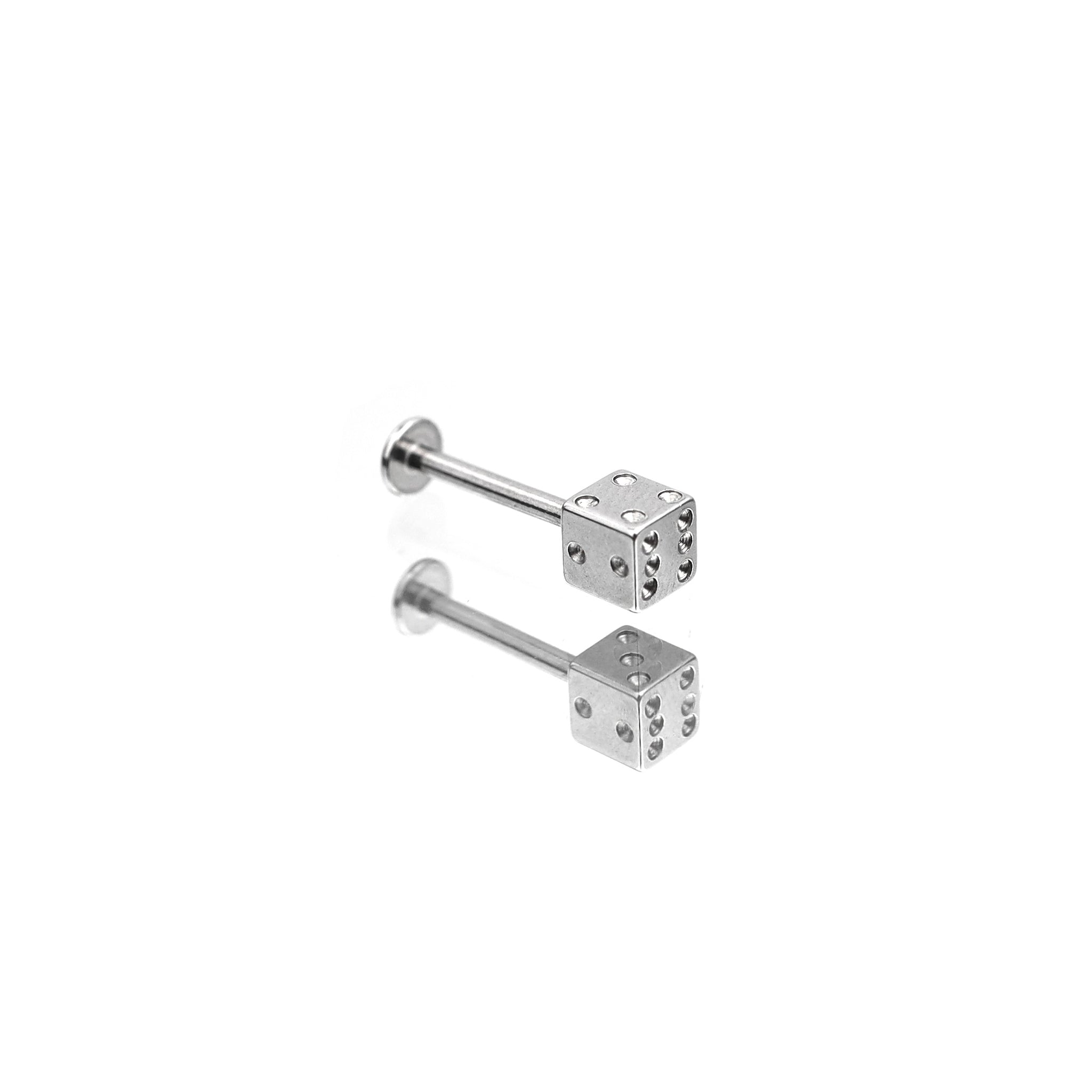 Dice Externally Threaded Stainless Steel Lip Stud - Dice Externally Threaded Stainless Steel Lip Stud - 6mm by CRUXJEWELRY