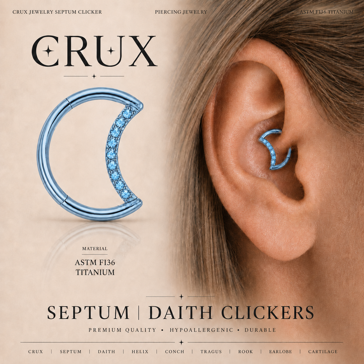 Titanium Crescent Moon Septum Clicker