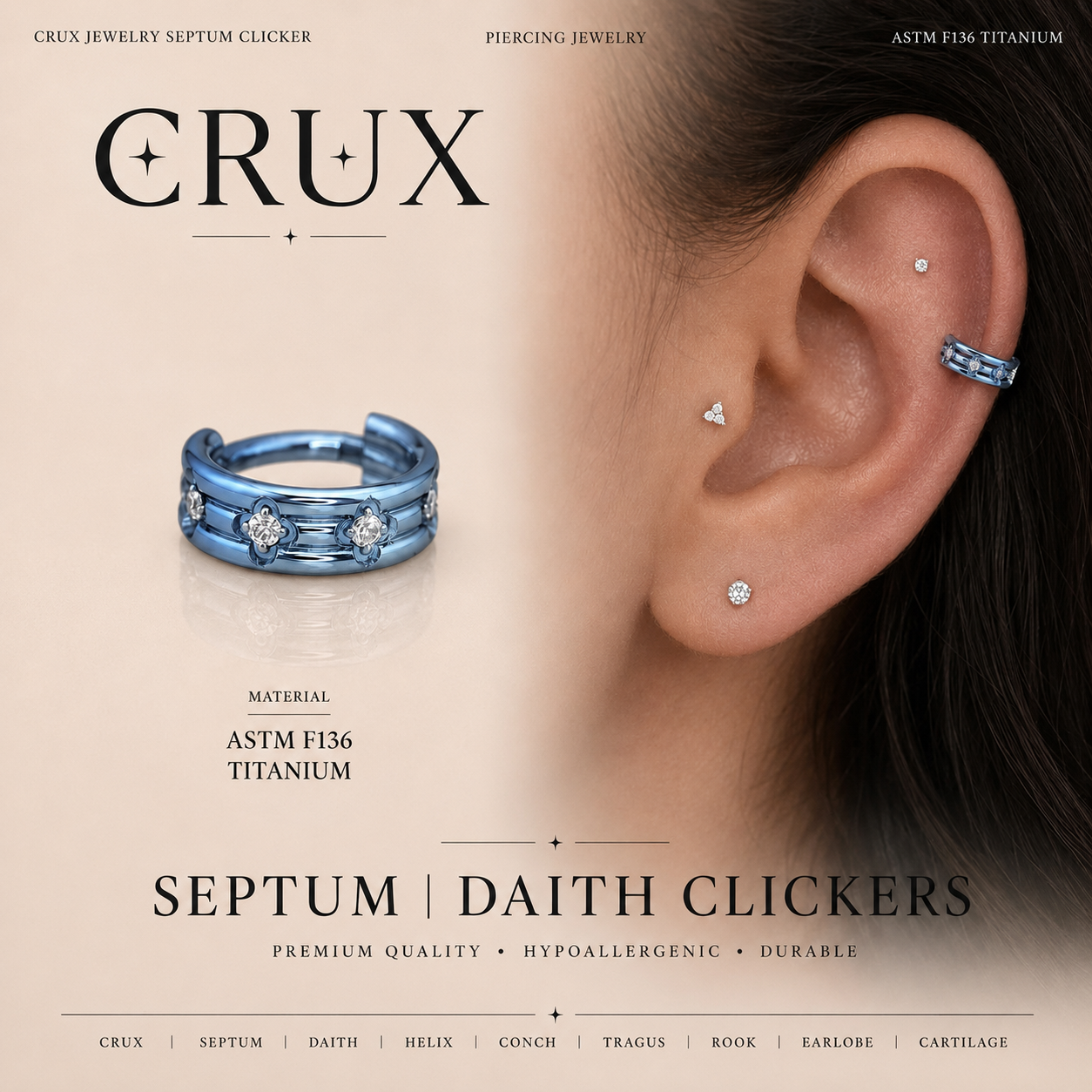 Titanium Four-Leaf Clover Septum Clicker