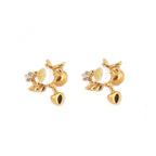 Heart Opal Wing stainless steel Ear Stud - Heart Opal Wing stainless steel Ear Stud - Set / gold by CRUXJEWELRY