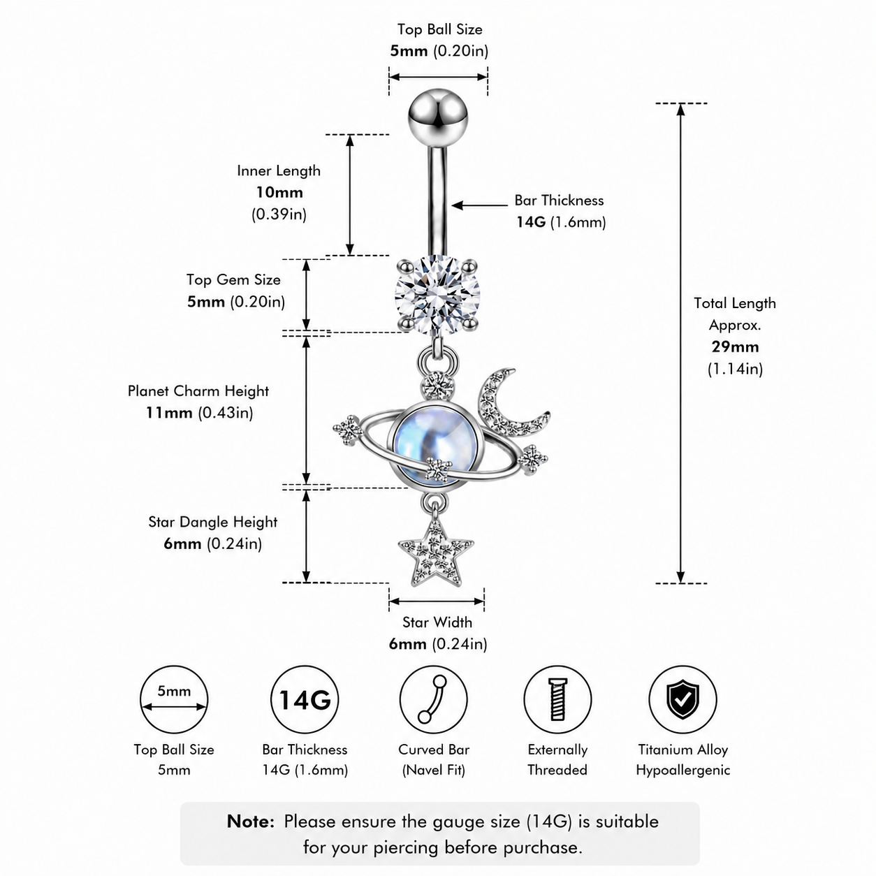 Opal Celestial Titanium Belly Ring
