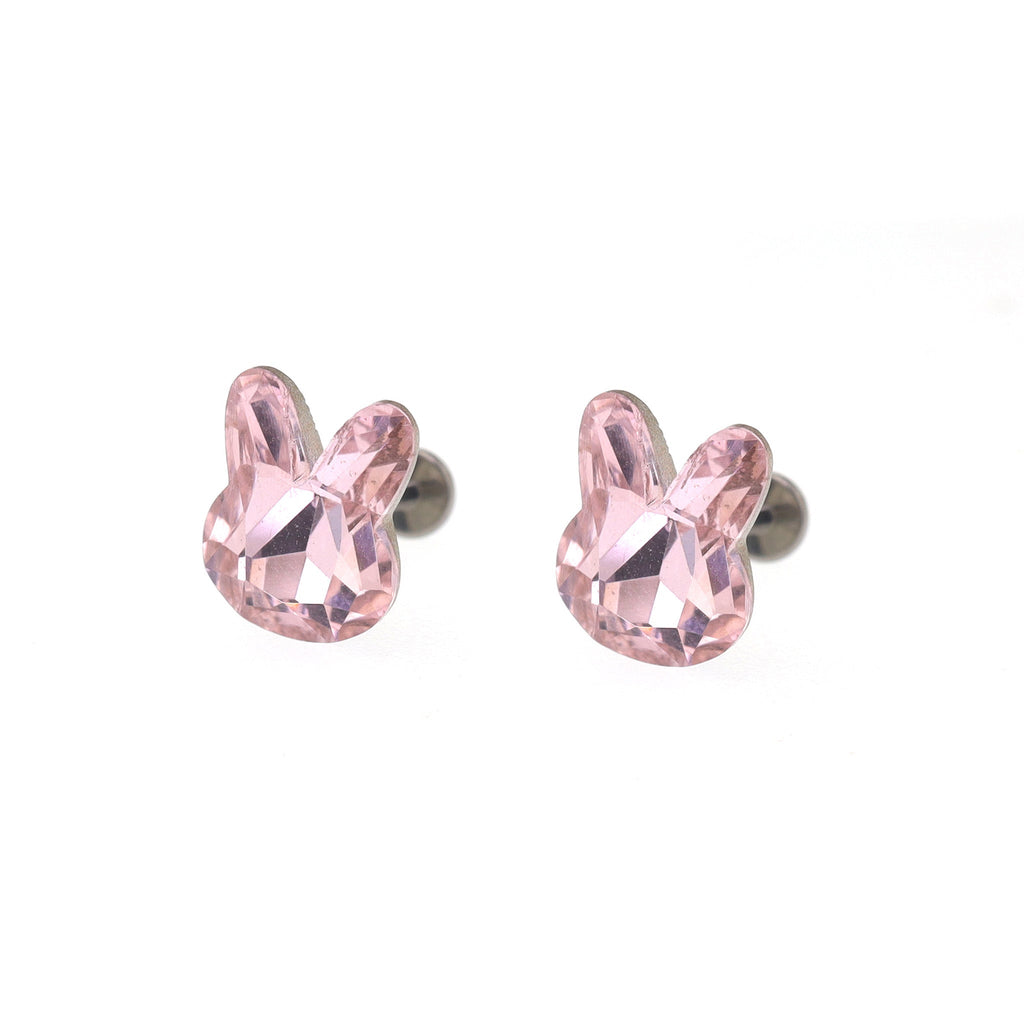 Pink & White Bunny Internally Threaded Titanium Studs - Pink & White Bunny Internally Threaded Titanium Studs - Pink / Set / 5mm by CRUXJEWELRY