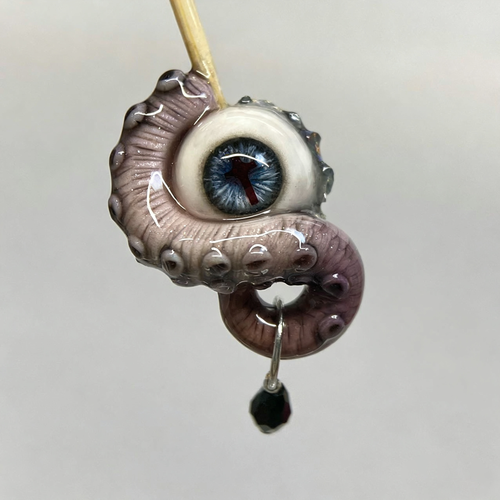 Cthulhu Eye – Monochrome Black & Gray Tentacle Earrings with Realistic Eyeball - Crux Jewelry product photo