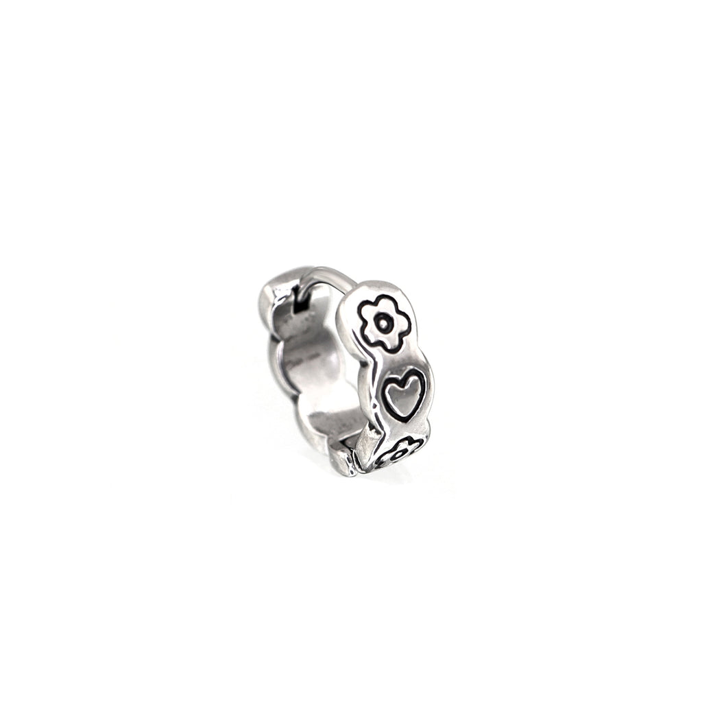 Minimalist Engraved Heart & Flower Stainless Steel Clicker - Minimalist Engraved Heart & Flower Stainless Steel Clicker - Single by CRUXJEWELRY