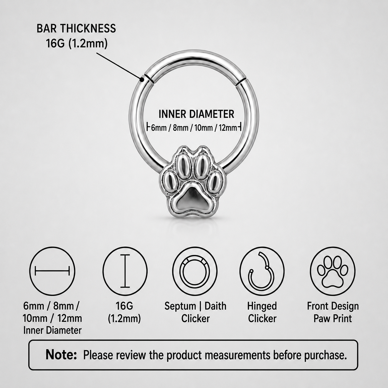 Blue Titanium Paw Print Septum Clicker
