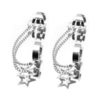 Black & White Chain Pentagram Stainless Steel Ear Clips - Black & White Chain Pentagram Stainless Steel Ear Clips - White / Set by CRUXJEWELRY
