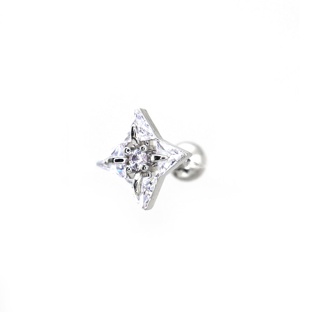 Four-Point Star CZ Thin Gauge Ear Studs - Four-Point Star CZ Thin Gauge Ear Studs - Single by CRUXJEWELRY