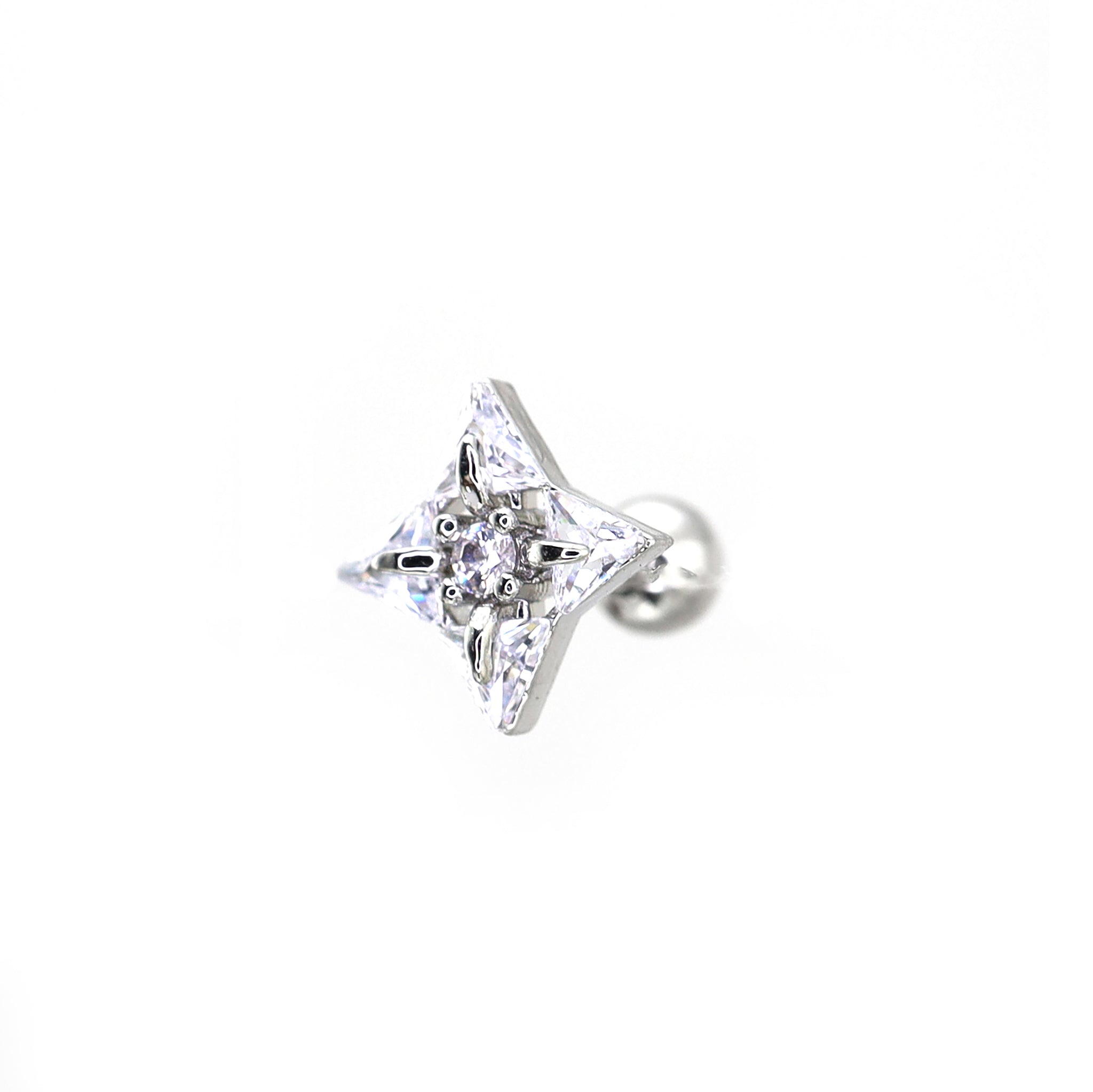 Four-Point Star CZ Thin Gauge Ear Studs - Four-Point Star CZ Thin Gauge Ear Studs - Single by CRUXJEWELRY