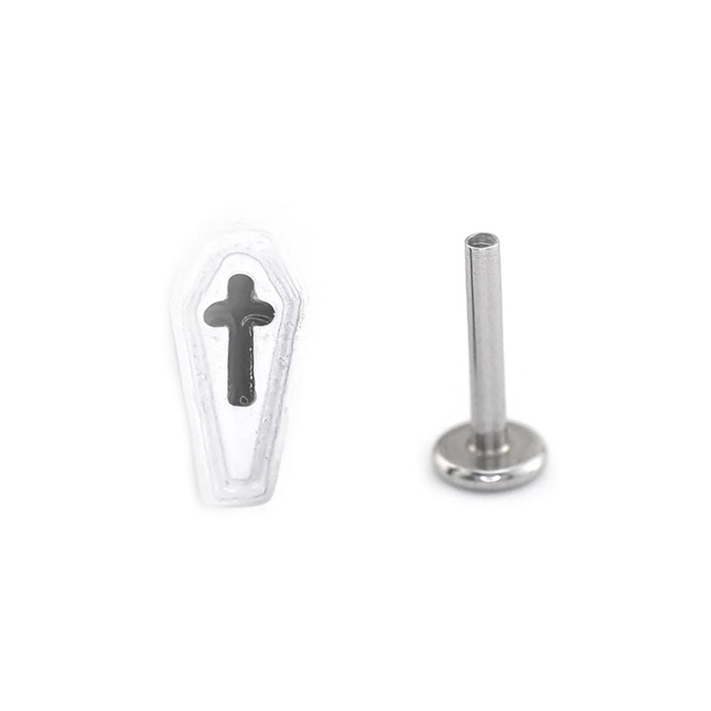 Hallowmas - Gothic Resin Cross Coffin Stainless Steel Ear Studs - Hallowmas - Gothic Resin Cross Coffin Stainless Steel Ear Studs - White / 6mm by CRUXJEWELRY