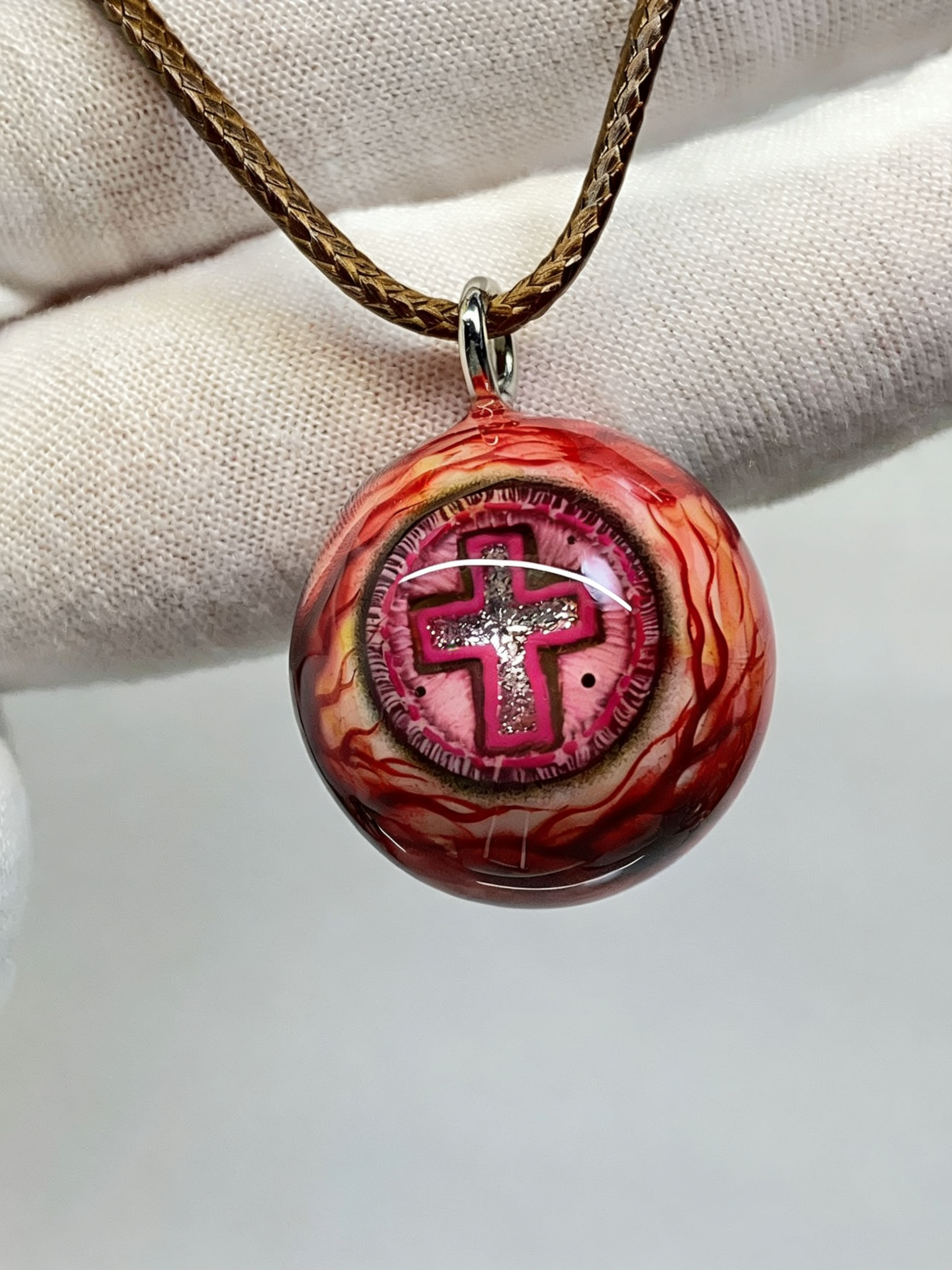 Sacred Chaos Pink Cross Eyeball Necklace | Creepy Cute Handmade Gothic Accessory(1PCS)