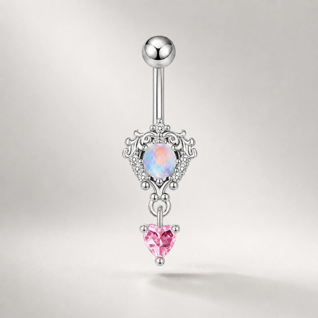 Opal Pink Heart Titanium Belly Ring
