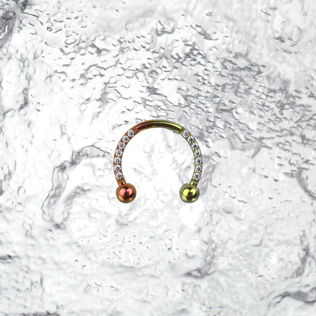 16G CZ Titanium Horseshoe Ring - 16G CZ Titanium Horseshoe Ring - Orange-Yellow Gradient / 8 mm by CRUXJEWELRY