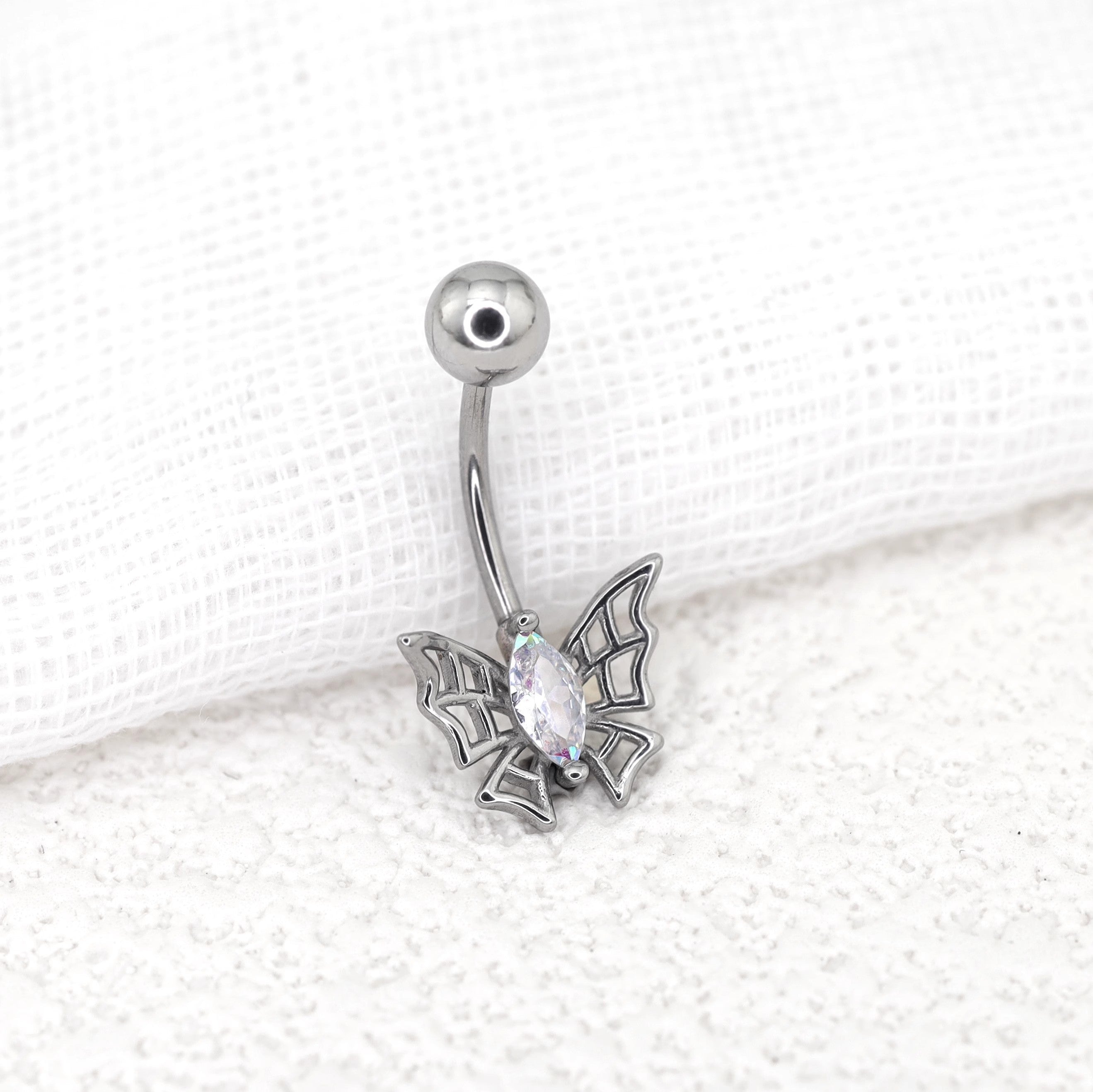 Spider Web CZ Stainless Steel Belly Ring - Spider Web CZ Stainless Steel Belly Ring - Default Title by CRUXJEWELRY