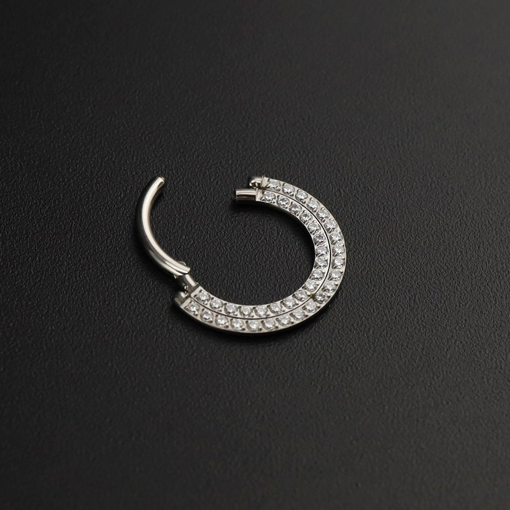 Half Circle Double-Layer CZ Titanium Segment Ring - Half Circle Double-Layer CZ Titanium Segment Ring - 8mm by CRUXJEWELRY