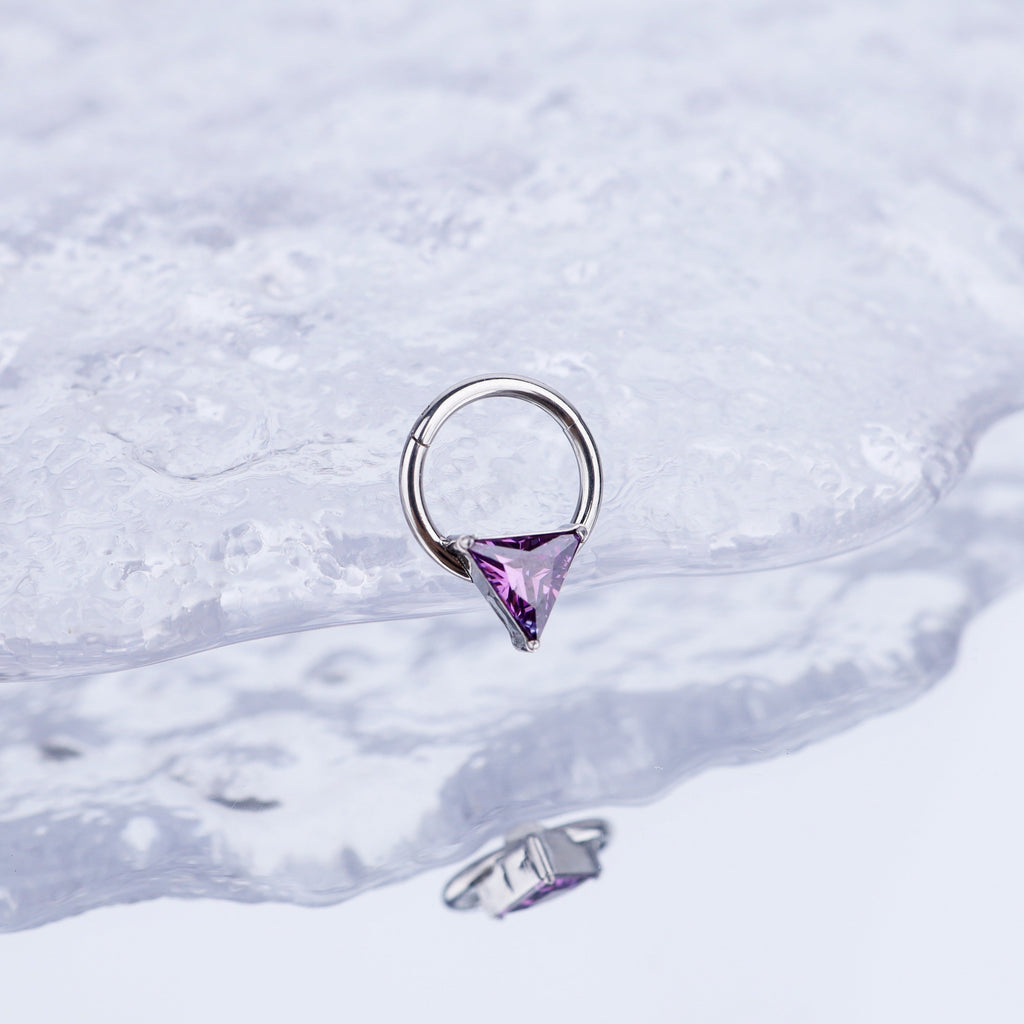 Triangle CZ stainless steel Segment Hoop - Triangle CZ stainless steel Segment Hoop - Purple / 8 mm by CRUXJEWELRY