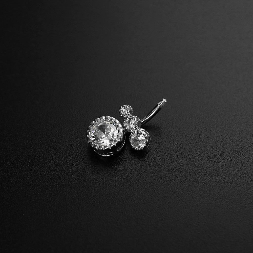 Sterling Silver Vintage Navel Ring with Four-Zirconia - Sterling Silver Vintage Navel Ring with Four-Zirconia - 6 mm by CRUXJEWELRY