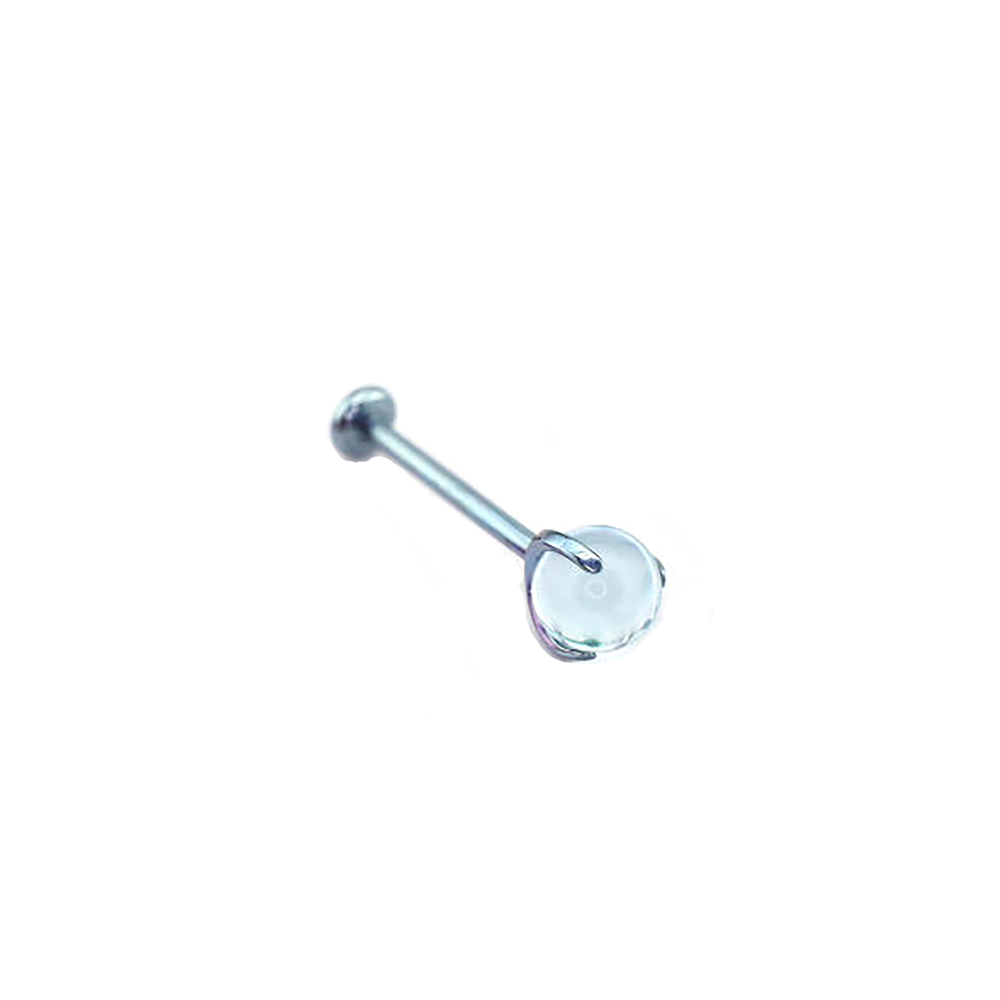 Prong-Set CZ Ball Threadless Titanium Nose Stud - Prong-Set CZ Ball Threadless Titanium Nose Stud - Misty Blue / 4mm / 6mm by CRUXJEWELRY
